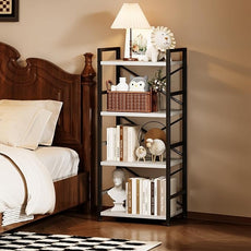 Homeiju 4 Tier Small White Metal Bookcase for CD/Movie/Book, Book Shelf Organization and Storage for Living Room, Kid's Room, and Home Furniture - 1018WH