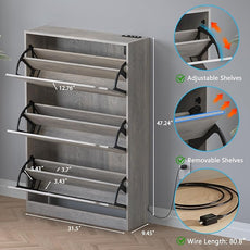 Shoe Cabinet with Odor Control and Back Panels, Deodorizing Slim 3-Flip Shoe Storage Cabinet for Entryway, Freestanding Hidden Shoe Rack Organizer for Entrance, Hallway, Bedroom