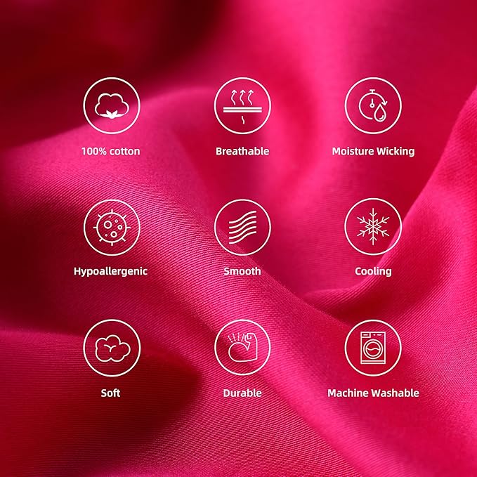 400 Thread Count Cotton Pillow Case King with Zipper, 40" L x 20" W, Cotton Pillow Protectors Cover- Set of 2 - Hot Pink - Pillows Not Included