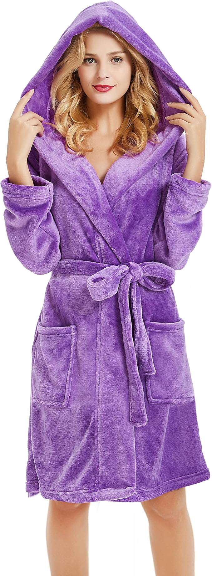 U2SKIIN Women Hooded Fleece Robe, Short Plush Robes for Womens With Hood Soft Warm Spa Bathrobe