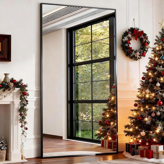 BEAUTYPEAK 76"x34" Rectangle Full Body Floor Mirrors, Full Length Mirror Hanging or Leaning, Aluminum Alloy Frame Wall Mirror for Bedroom, Dressing Room, Black