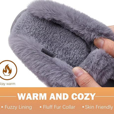 KuaiLu Womens Fluff Dual Memory Foam Slippers Ladies Cozy Arch Support Warm Scuff Slippers Slip on Comfy Winter House Shoes with Non-Slip Indoor Outdoor Hard Sole