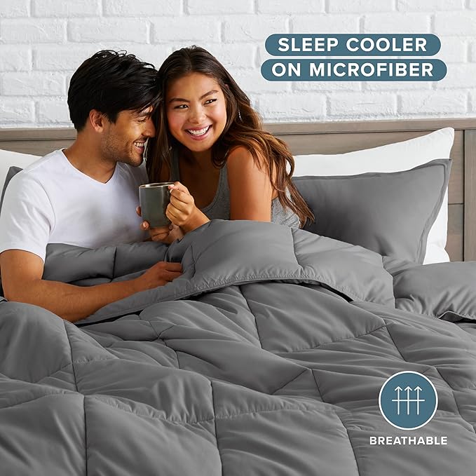 Bare Home Comforter Set - Super King Size - Ultra-Soft - Goose Down Alternative - Premium 1800 Series - All Season Warmth (Super King, Grey)