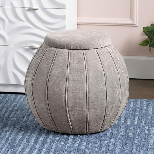 Crestview Collection 18" Foot Stool Ottoman, Round Storage Ottoman Removable Seat, Fabric Round Foot Rest, Vanity Stool, Extra Seating for Living Room, Bedroom, Entryway (Taupe)