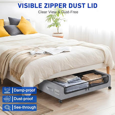 Beborxue Under Bed Storage with Wheels, 4-Pack Underbed Storage Containers with Clear Lids, XXL 60L Under the Bed Storage Organizer Bins, Rolling Under Bed Metal Drawer for Clothes,Shoes,Toys (Gray)