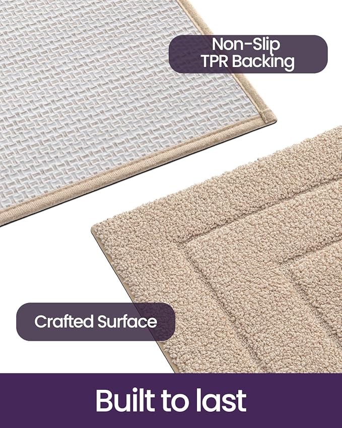 DEXI Bathroom Rug 24x16, Non Slip Washable Bath Mat for Shower Floor, Absorbent Soft Bathmat with Rubber Backing, Quick Dry Microfiber Carpet, Beige