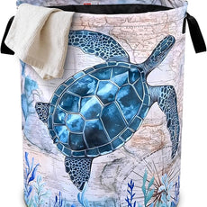 Sea Turtle Laundry Basket Foldable Oxford Cloth Tote Bag Laundry Hamper Clothes Storage Bucket Organizer For Bathroom/Laundry Storage/Bedroom 19.6x15.7 Inch