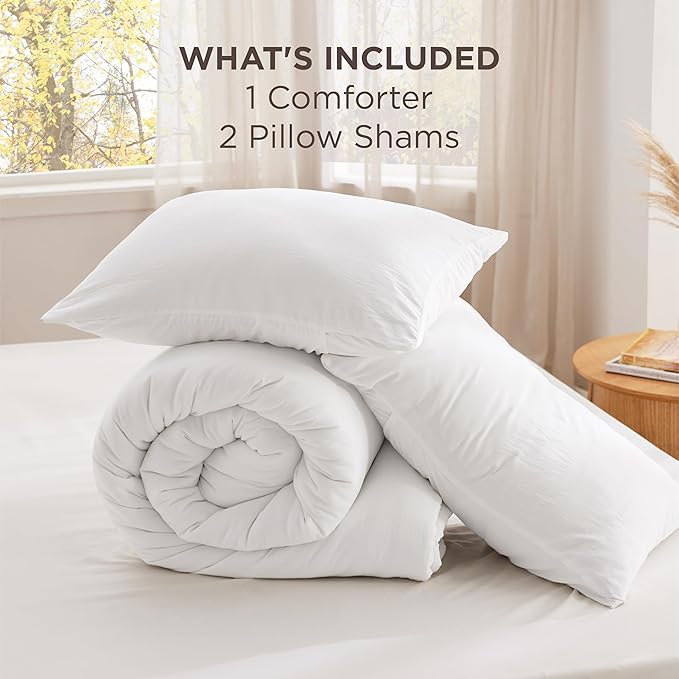 Bedsure King Size Comforter Set White, Soft Prewashed King Bedding, Quilted Comforter with Cloud Design, Down Alternative Comforter for All Seasons, 3 Pieces Bed Set with 2 Pillow Shams
