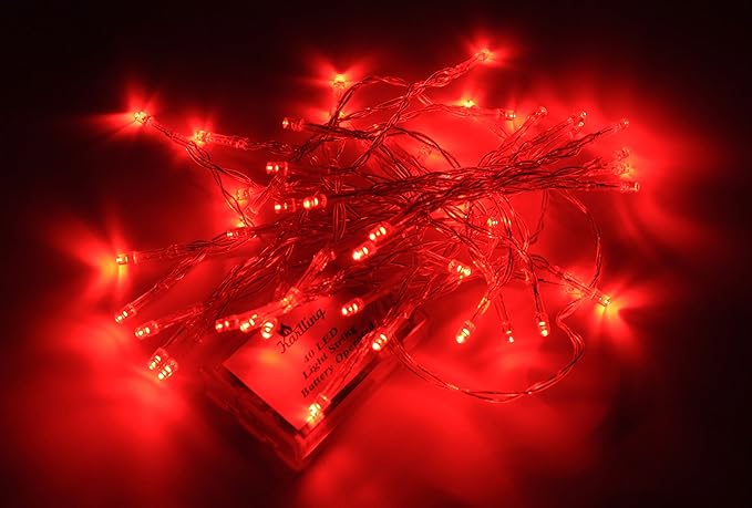 Karlling Battery Operated Fairy Lights, 13ft Durable Short Clear Wire LED Twinkle String Lights for Christmas, Valentine’s Day, Halloween,Weddings, Parties, and Indoor/Outdoor Decor(Red)