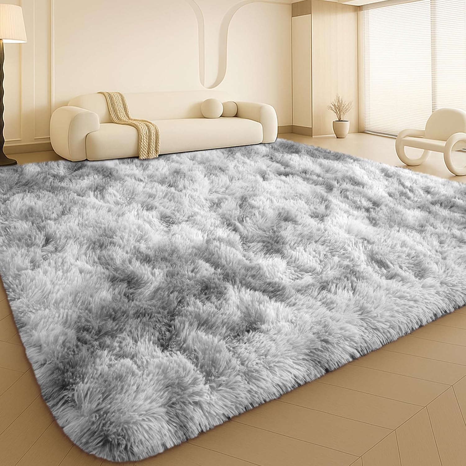 8x10 Area Rugs Living Room, Beige Large Plush Fluffy Bedroom Carpet, Non-Slip Upgraded Indoor Thick Soft Rug, Modern Plush Carpet Suitable for Kids Home Decor Aesthetics Dorm. Dormly