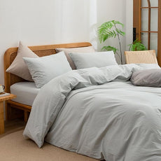 BESTOUCH Duvet Cover Set 100% Washed Cotton Linen Feel Super Soft Comfortable Chic Lightweight 3 PCs Home Bedding Set Solid Northern Droplet Grey King