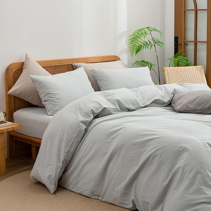BESTOUCH Duvet Cover Set 100% Washed Cotton Linen Feel Super Soft Comfortable Chic Lightweight 3 PCs Home Bedding Set Solid Northern Droplet Grey Oversized King
