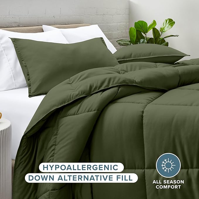 Bare Home Comforter Set - Queen Size - Ultra-Soft - Goose Down Alternative - Premium 1800 Series - All Season Warmth (Queen, Cypress Green)