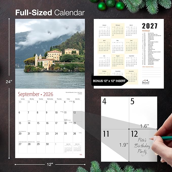 MICASA PRESS Italy 2026 Wall Calendar 12 Month | 12" x 24" Open | Thick & Sturdy Paper | Holiday Gift | Italian Europe Travel Calendar 2026
