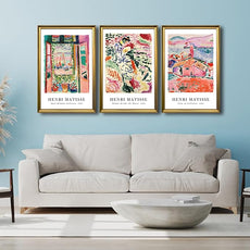 Wieco Art Framed Wall Art 3 Piece Henri Mattise Art Abstract Colorful Matisse Posters Canvas Prints for Wall and Home Office Decorations Bronze Gold Frame
