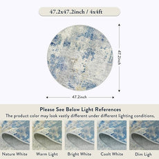 Lahome Modern Abstract Round Rug 4Ft, Blue Washable Front Door Mat Soft 4x4 Circle Rug for Entryway Bedroom Non Slip, Contemporary Indoor Floor Carpet for Living Room Sofa Bedroom Nursery Decor