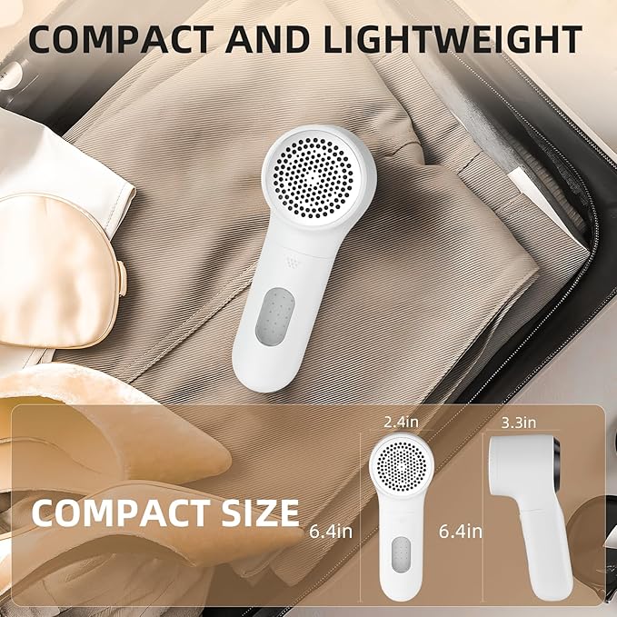 Fabric Shaver, Electric Lint Remover, Rechargeable Lint Shaver, Household Essentials for Clothes, Upholstery, Furniture, Sweater Defuzzer to Remove Pilling, Battery Operated, White