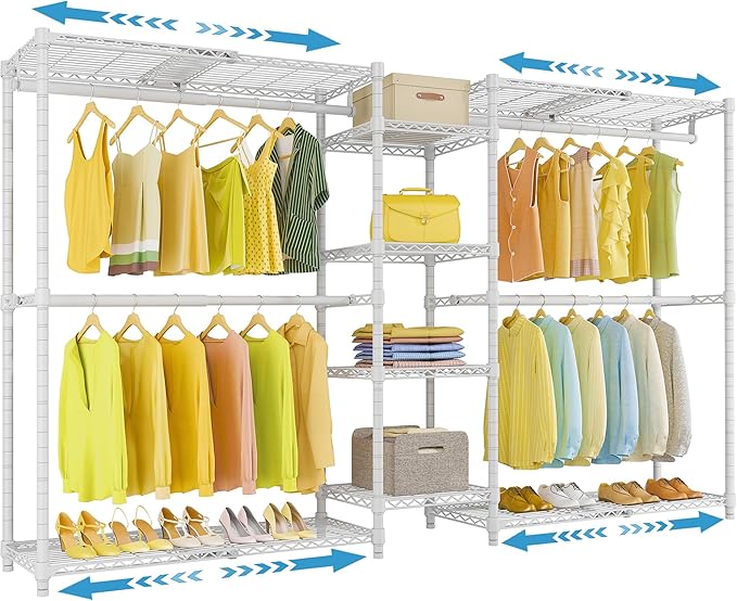 VIPEK X3 Expandable Heavy Duty Clothes Rack Adjustable from 5'2" to 8' with Flexible Shelves and Hanger Rods, Large Freestanding Clothing Racks for Hanging Clothes, Max Load 1210LBS, White