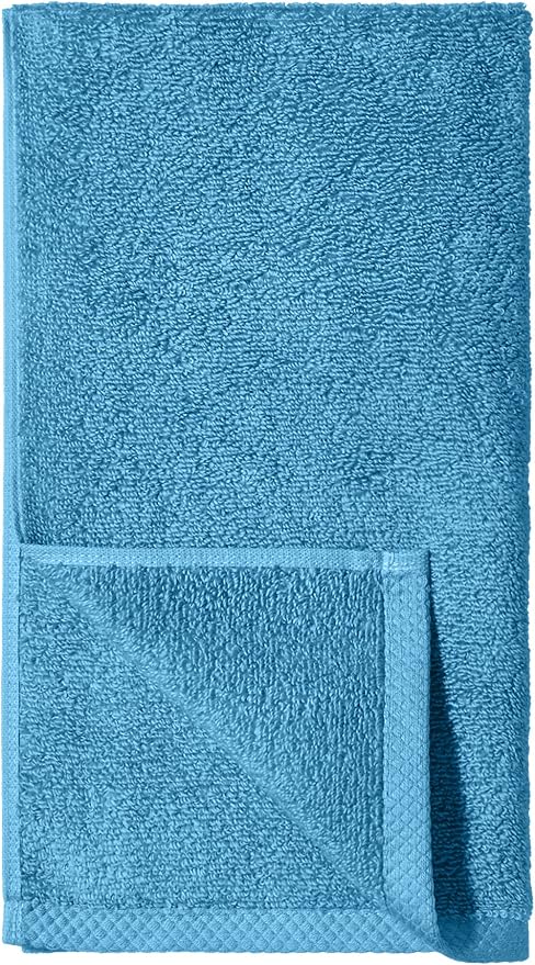 Amazon basics Lightweight quick-dry hand towels - 100% cotton, 8-pack, 28 x 16 inches, lake blue