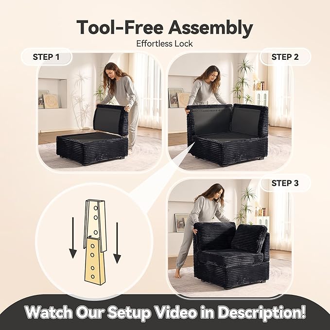 Large 8 Seat Modular Sectional Sofa with Ottoman Seat Corduroy Sleeper Sectional Sofa Bed Oversized Convertible Modular Couch for Living Room