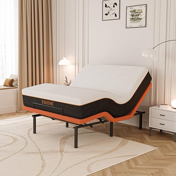 ESHINE Adjustable Bed Frame with Mattress + 12 Inch Gel Memory Foam Mattress(Medium-Soft), Bluetooth APP Control, Wireless Remote, Zero Gravity, Anti Snore, Head and Foot Incline, Queen, 2000 Series
