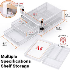 ROSYLINE Under Desk & Desktop Drawer Organizer - 2-Tier Metal Slide Out Drawers Organizer, Storage for Home Office Desk (White)