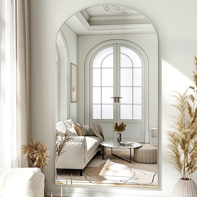 Oversized Full-Body Mirror, 77" x 38" Arched Full-Length Mirror, Silver Metal Frame, Floor Mirror for Bedroom, Living/Dressing Room, Gym - Stand/Wall Mounted/Leaning