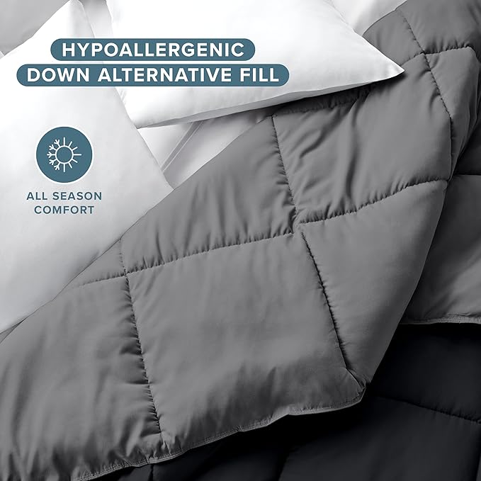 Bare Home Queen Comforter - Reversible Colors - Goose Down Alternative - Ultra-Soft - Premium 1800 Series - All Season Warmth - Bedding Comforter (Queen, Black/Grey)