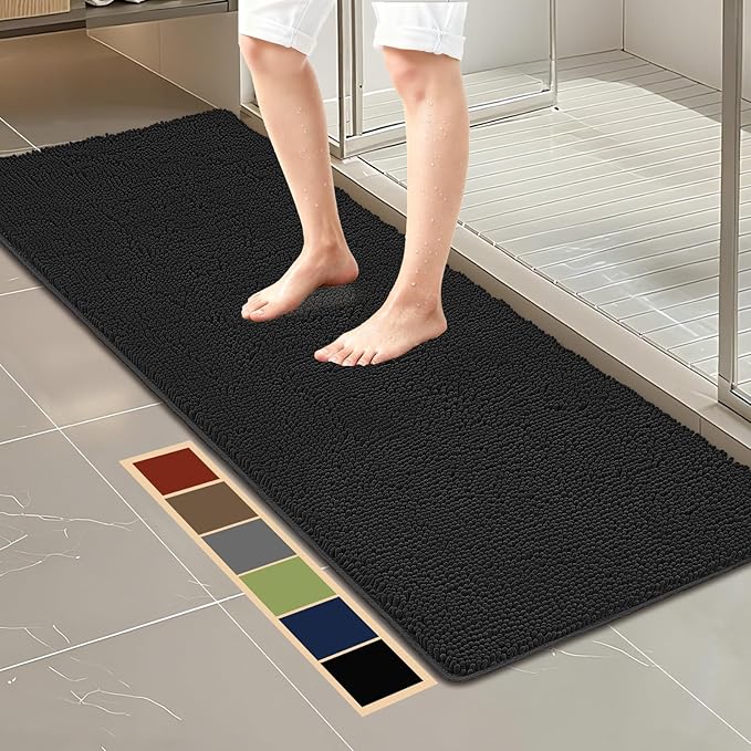 Bcoimo 70"×24" Absorbent Bath Mat, Non-Slip with Backing Chenille Bath Rug and Machine Washable Bathroom Mat Quick-Dry Design. Ideal for Bathroom and Tub Areas