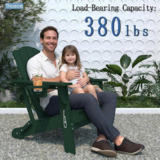 Adirondack Chair, Folding All-Weather Outdoor HDPE Patio Chair with Cup Holder, Green