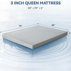 Vipbear Queen Size 3 Inch Mattress Topper, Cooling Gel Memory Foam with Bamboo Fiber Cover, Medium Firm Spine Support