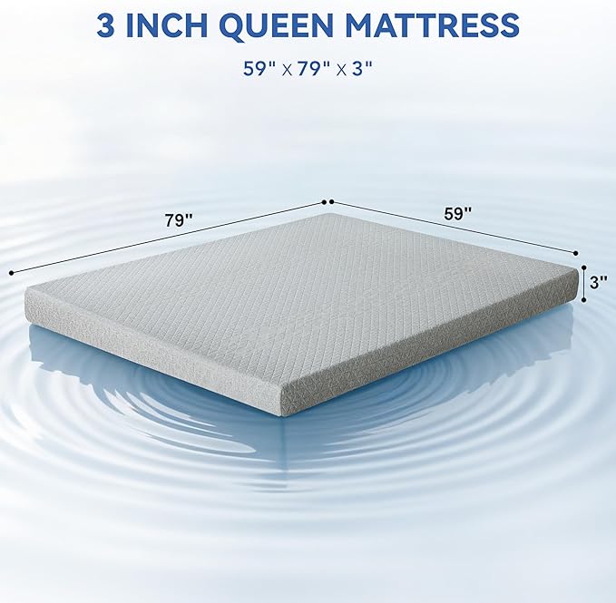 Vipbear Queen Size 3 Inch Mattress Topper, Cooling Gel Memory Foam with Bamboo Fiber Cover, Medium Firm Spine Support