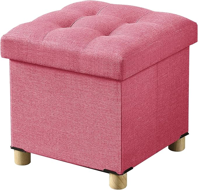 BRIAN & DANY 15 Inches Ottoman with Storage, Square Small Storage Ottoman Foot Rest with Legs, Ottomans Foot Stool for Dorm, Living Room, Entryway (Hot Pink)