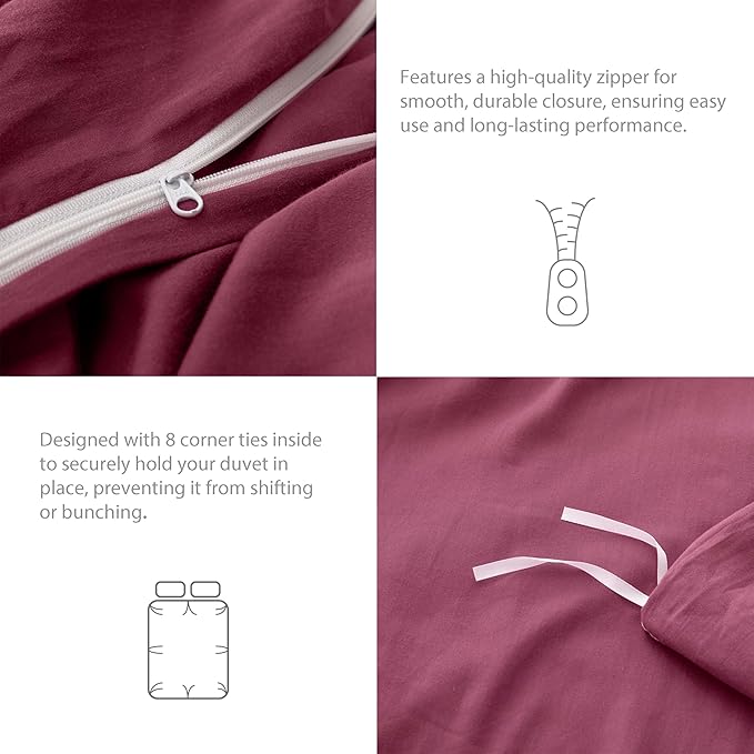 HeimenAogo Egyptian Cotton Duvet Cover Set Twin/Twin XL, Ultra Soft and Breathable Comforter Cover with Zipper Closure, High Thread Count Long Staple Cotton Blanket Cover 2pcs Heather Rose