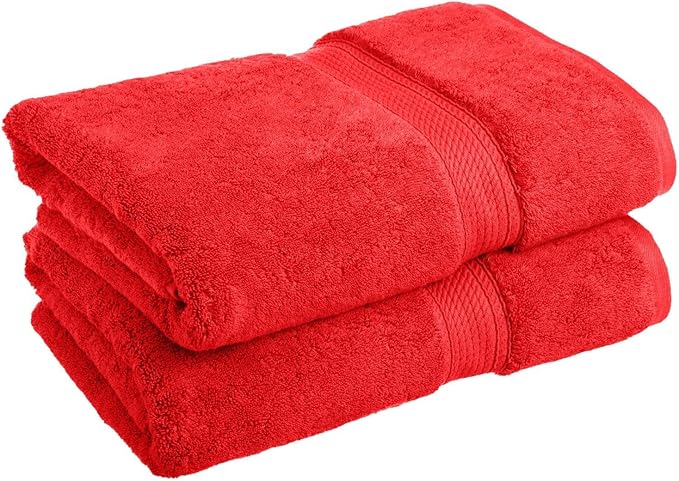 BLUENILEMILLS Premium Towel Collection, Egyptian Cotton Towels for Shower and Bathroom Assorted 2-Piece Towel Set, 30" x 55", Red by Blue Nile Mills