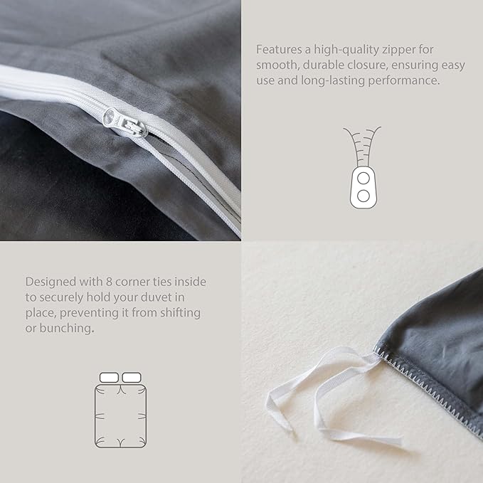 HeimenAogo Egyptian Cotton Duvet Cover Twin/Twin XL Sateen Weave, Silky Soft and Breathable Bedding Set with Zipper Closure, Long Staple Cotton Bed Linen Stormy Grey 2Pcs (68"×90")