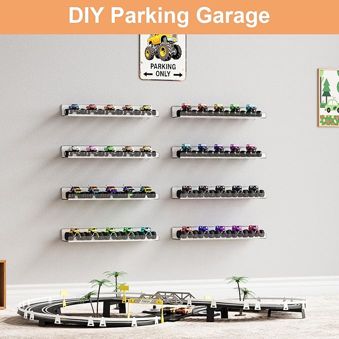 upsimples 16 Pack Acrylic Shelves for Wall Storage, 15" Floating Bookshelves for Kids, Display Shelf Organizer for Bathroom, Bedroom, Living Room, Kitchen, Room Decor, Clear