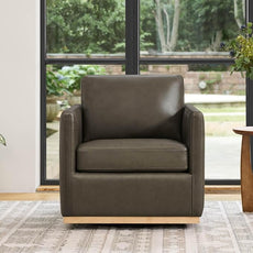 CHITA Genuine Leather Swivel Accent Chair, FSC Certified Mid Century Modern Arm Chair for Living Room and Bedroom, Fully Assembled, Mink Brown