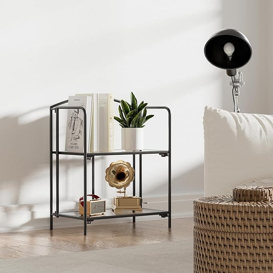 Crofy No Assembly Folding Bookshelf for Living Room, 2 Tier Black Collapsible Book Shelf for Home Office, Portable Bookcase Storage Organizer