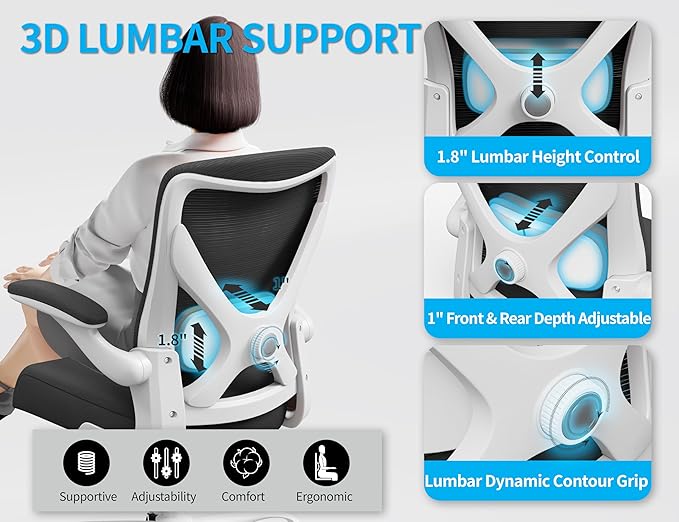 Ergonomic Office Chair - Computer Desk Chairs Comfy, Mesh High-Back Gaming Chair with Adjustable Lumbar Support, Executive Task Chair for Adults, Comfortable for Long Hours (White Black)