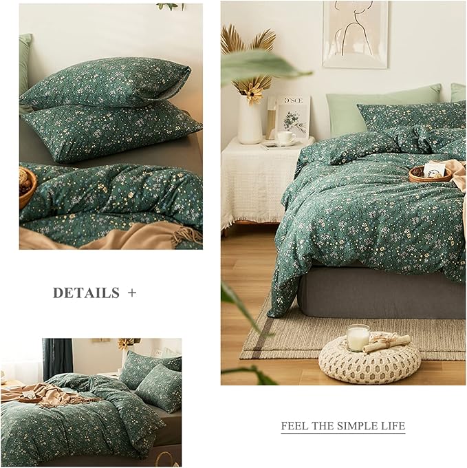 HighBuy Jersey Knit Cotton Duvet Cover Twin XL Green Floral Bedding Set 100% T-Shirt Comfy Bedding Sets Super Soft Garden Chic Knit Cotton Comforter Cover Twin XL Size
