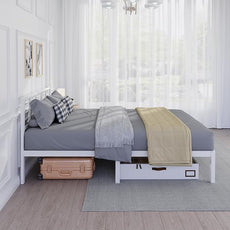 14 Inch Bamboo Bed Frame – Solid Wood Platform Bed Frame, Strong and Stable, with Non-Slip Slats for Support, No Box Spring Needed, Easy to Assemble, Noise-Free (White, Queen with Headboard)