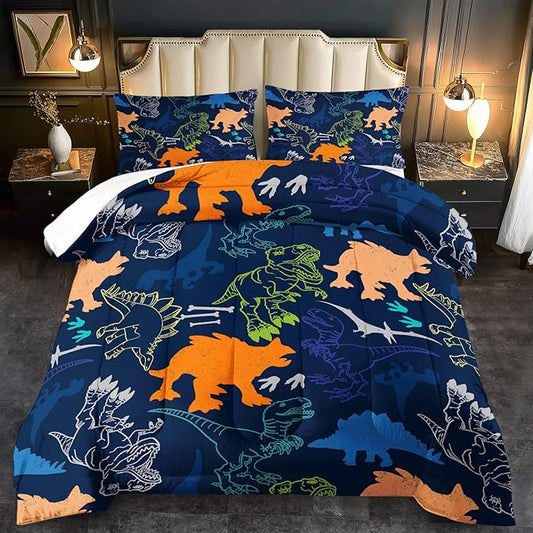 Blue Dinosaur Comforter Set Full Boys,Cute Dinosaur Bedding Set Full for Kids,Kawaii Dragon Comforter Blue Bedroom Decor,Cute Animal Bedding Kawaii Animal Quilt Boys