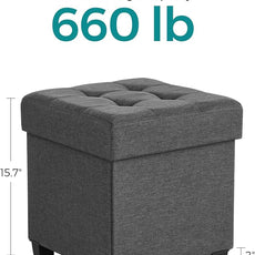 SONGMICS 15 Inches Cube Storage Ottoman, Bedroom Bench with Storage, Foot Stool with Feet, Holds Up to 660 lb, Dark Gray ULSF14GYZ
