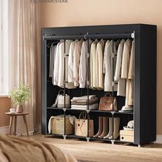 SONGMICS Portable Closet, Wardrobe Closet Organizer with Cover, 4 Hanging Rods and Shelves, 4 Side Pockets, 17.7 x 66.9 x 65.7 Inches, Large Capacity for Bedroom, Living Room, Ink Black URYG094B02