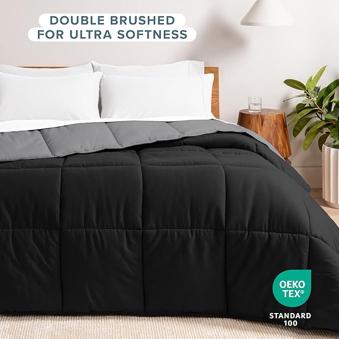 Bare Home Oversized Queen Comforter - Reversible Colors - Goose Down Alternative - Ultra-Soft - Premium 1800 Series - All Season Warmth - Bedding Comforter (Oversized Queen, Black/Grey)