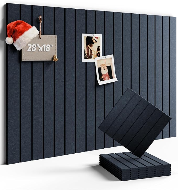Felt Bulletin Board Tiles -28"x18" with 40 Adhesive Tabs, Cork Board Alternative for Office Decor, Push Pin Board Wall Organizer 6-Pack (Navy Blue)