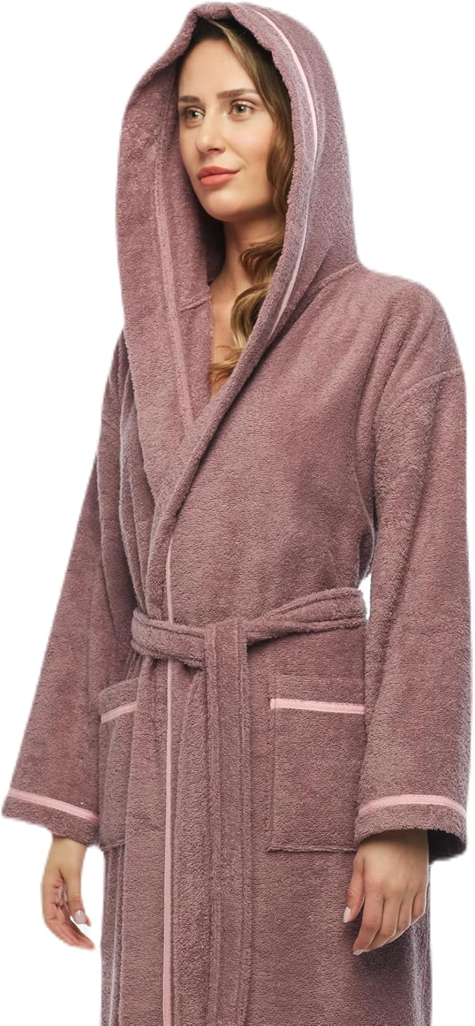 Arus Women's Hooded Classic Bathrobe Turkish Cotton Robe with Full Length Options