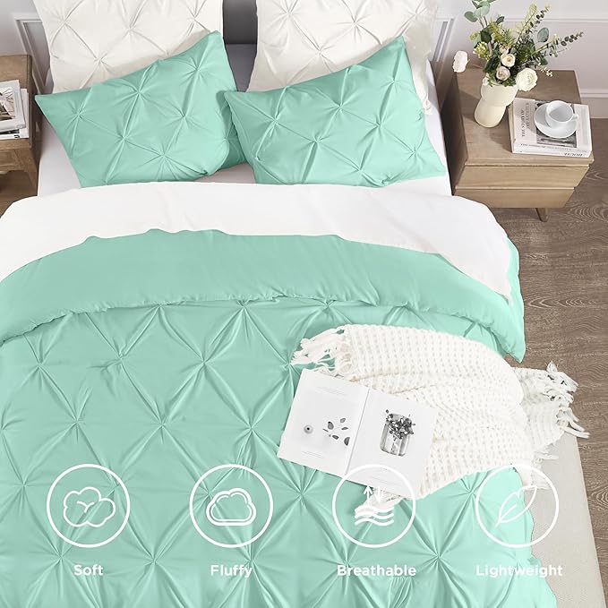Andency California King Comforter Set Mint Green (104x96Inch), Pinch Pleat Cal King Comforter Set 3 Pieces, Oversized King Pintuck Bed Comforter, Microfiber Down Alternative Comforter Bedding Set