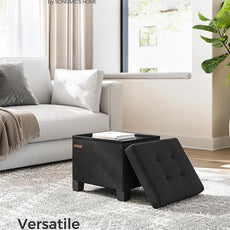 SONGMICS Storage Ottoman, Small Ottoman Foot Rest with Legs, 12.6 x 15.8 x 13.2 Inches Foot Stool, Load up to 660 lb, for Living Room, Bedroom, Dorm, Ink Black ULSF012B01